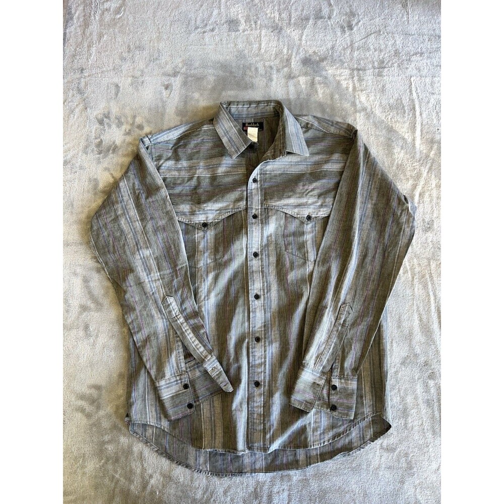 Vintage 80s 90s Ruddock Bros Shirt Size L Western Striped Grey USA Made